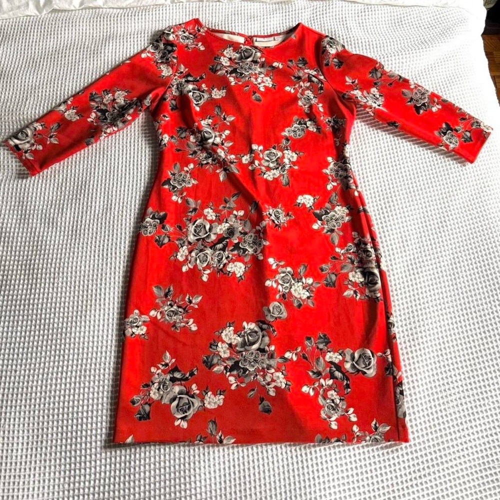 New York & Company Red Dress with Floral Accents